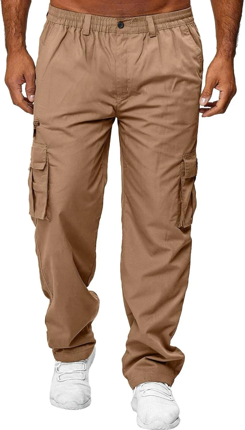 Mens Joggers Sweatpants Solid Color Pocket Trousers Loose Sports Trousers Track Training Outdoor Tactical Sweatpants