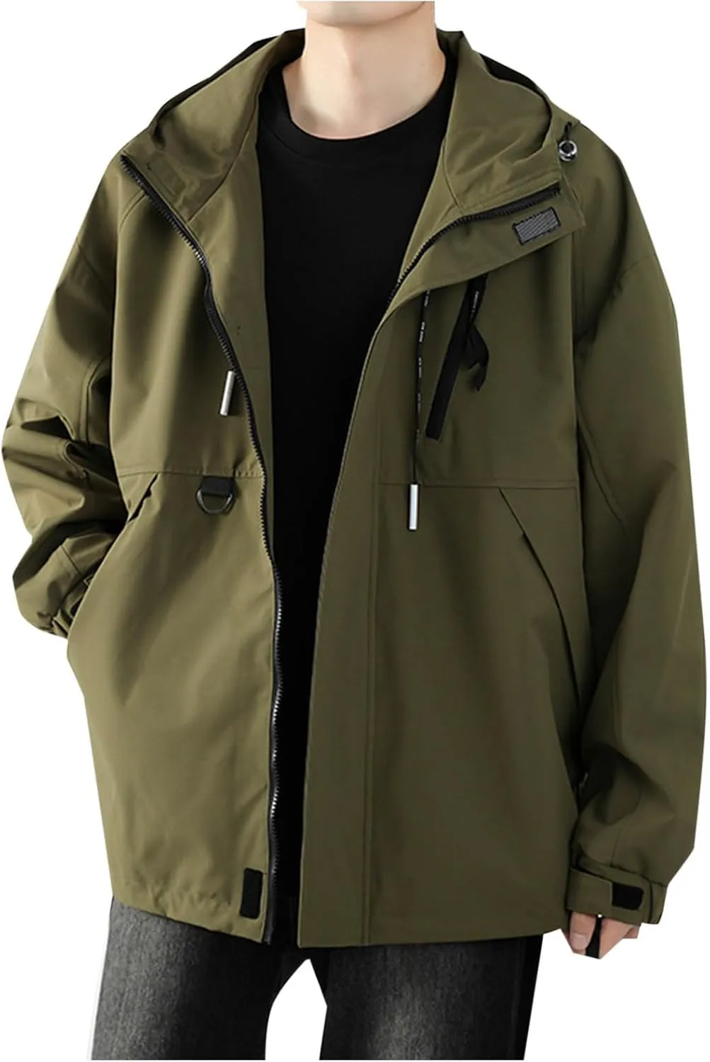 Men's Lightweight Waterproof Hooded Rain Jacket Outdoor Raincoat Softshell Jacket with Pockets for Hiking Travel