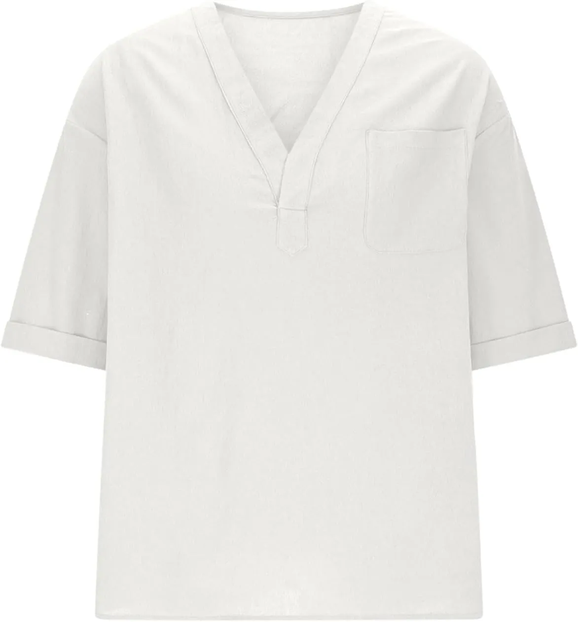Mens Linen Shirt, Summer Lightweight Short Sleeve V-Neck Beach Yoga Top Casual Baggy Hippie Henley T Shirts Blouse