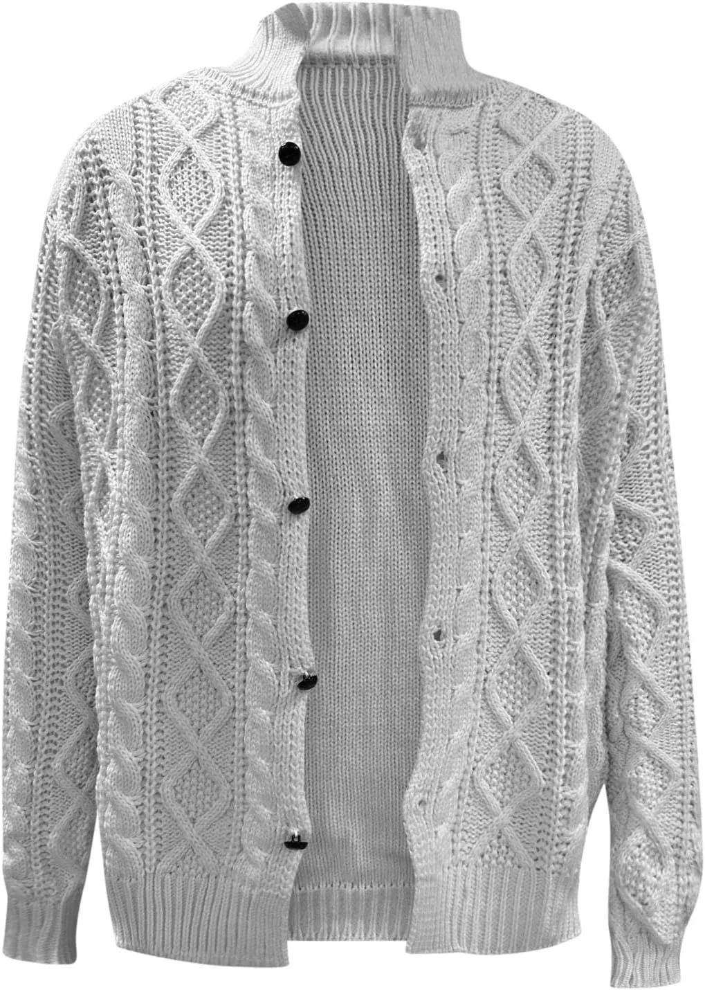 Mens Long Sleeve Stand Collar Cardigan Sweaters Button Down Cable Knitted Sweater Solid Wool Knitted Sweater Cardigan