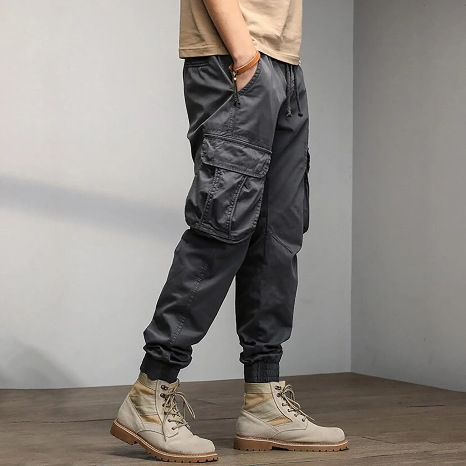 Men's Outdoor Casual Quick Drying Lightweight Hiking Cargo Pants with 8 Pockets Hiking Fishing Zip Cargo Pants Work Trousers