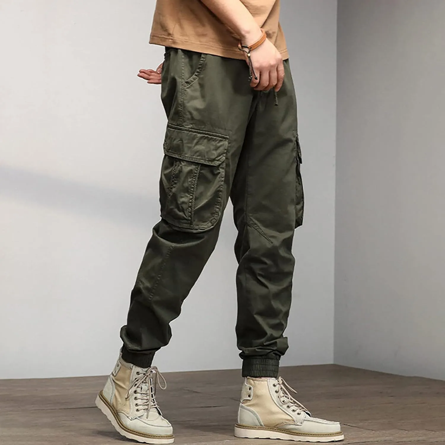 Men's Outdoor Casual Quick Drying Lightweight Hiking Cargo Pants with 8 Pockets Hiking Fishing Zip Cargo Pants Work Trousers