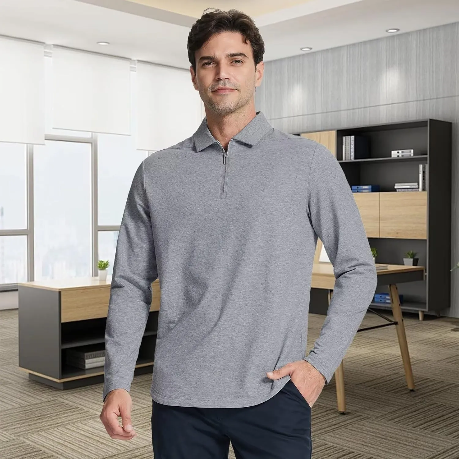 Mens Quarter Zip Polo Shirt Long and Short Sleeve Collared Shirts Moisture Wicking Performance Golf Polo Shirts