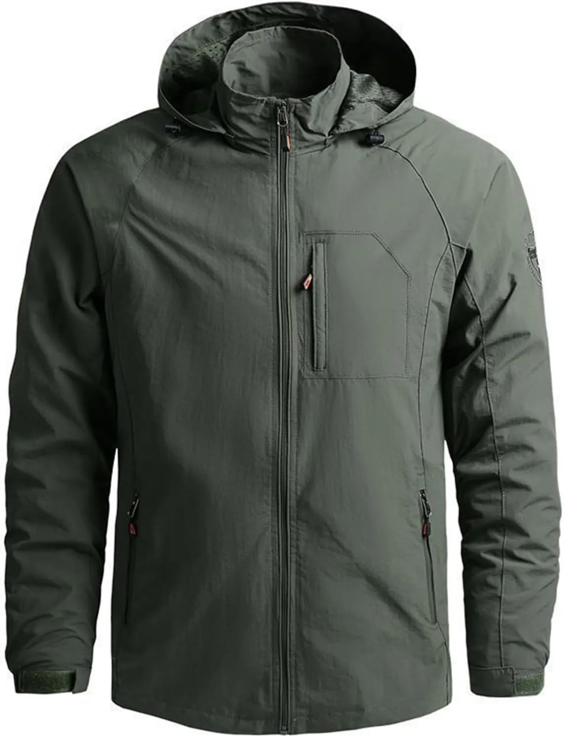 Mens Rain Jackets Military Tactical Jacket Zip Up Hooded Waterproof Windbreakers Lightweight Coats Hiking Raincoat
