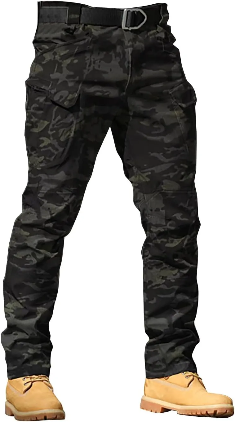 Mens Resort Wear 2025 Tactical Pants Water Resistant Cargo Camo Hiking Multi Pockets Relaxed Fit Quick Dry Work Pants