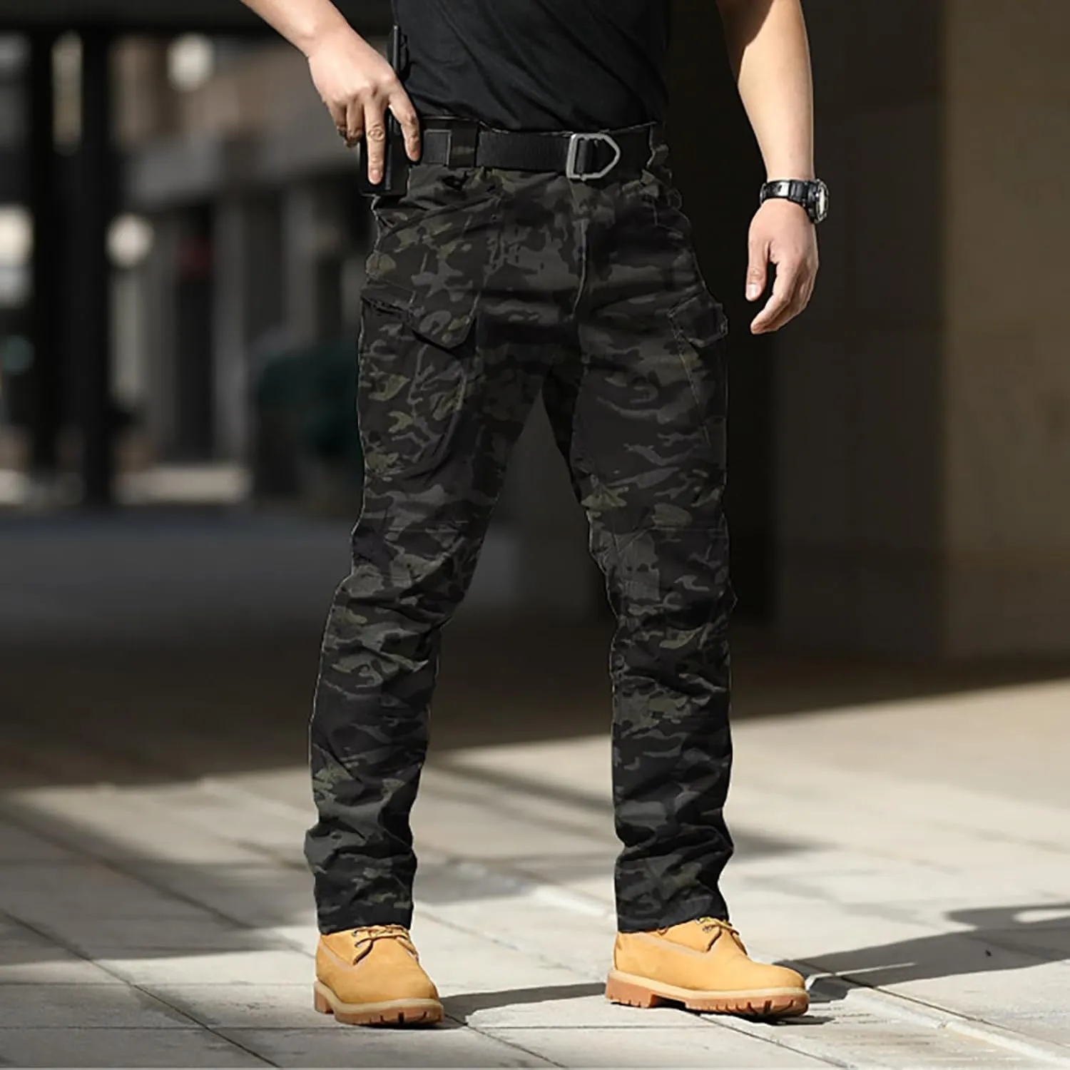 Mens Resort Wear 2025 Tactical Pants Water Resistant Cargo Camo Hiking Multi Pockets Relaxed Fit Quick Dry Work Pants