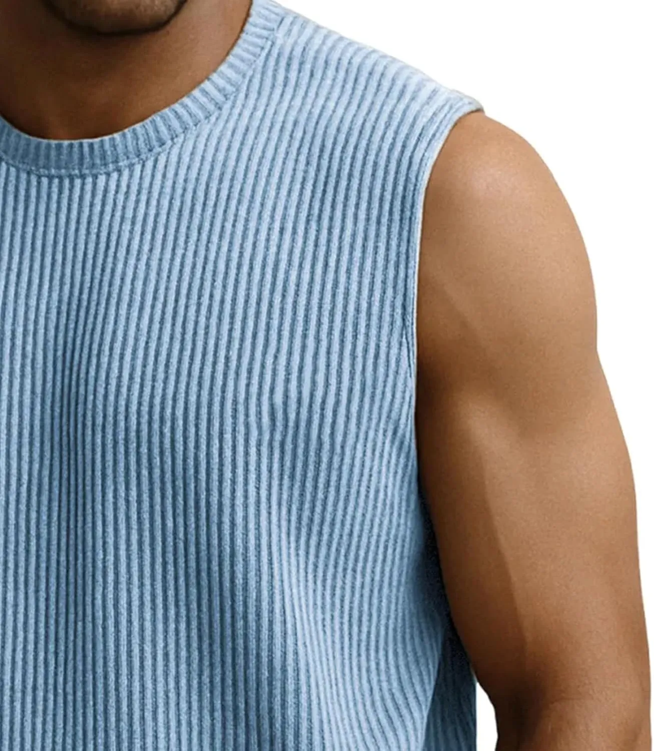 Mens Ribbed Knit Tank Tops Crew Neck Sleeveless Muscle Shirts Gym Workout Basic Tees Moisture Wicking Athletic Tops