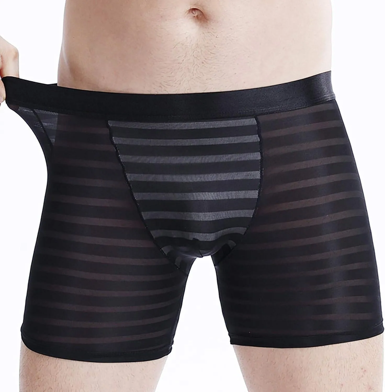 Mens Sexy Mesh Sheer See Through Shorts Boxer Ice Silk Panties Regular Leg Performance Trunks Lingerie
