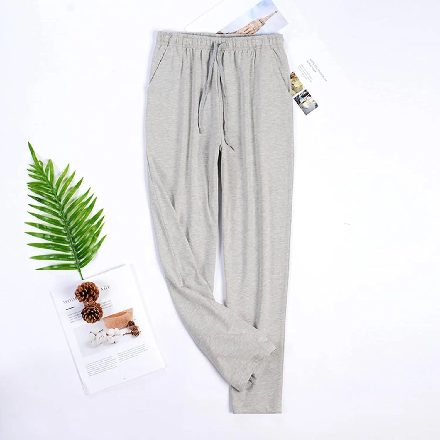 Men's Solid Pajamas Pants Elastic Waist Lounge Sleepwear Pants Plus Size PJ Bottoms with Drawstring Pockets Pants