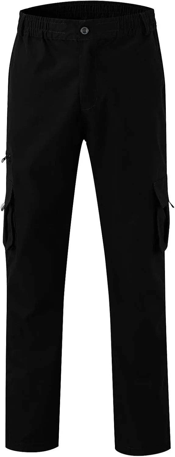 Men's Straight Leg Cargo Pants with Multi Pockets Summer Elastic Waist Relaxed Fit Outdoor Pant Athletic Workout Gym Outfits