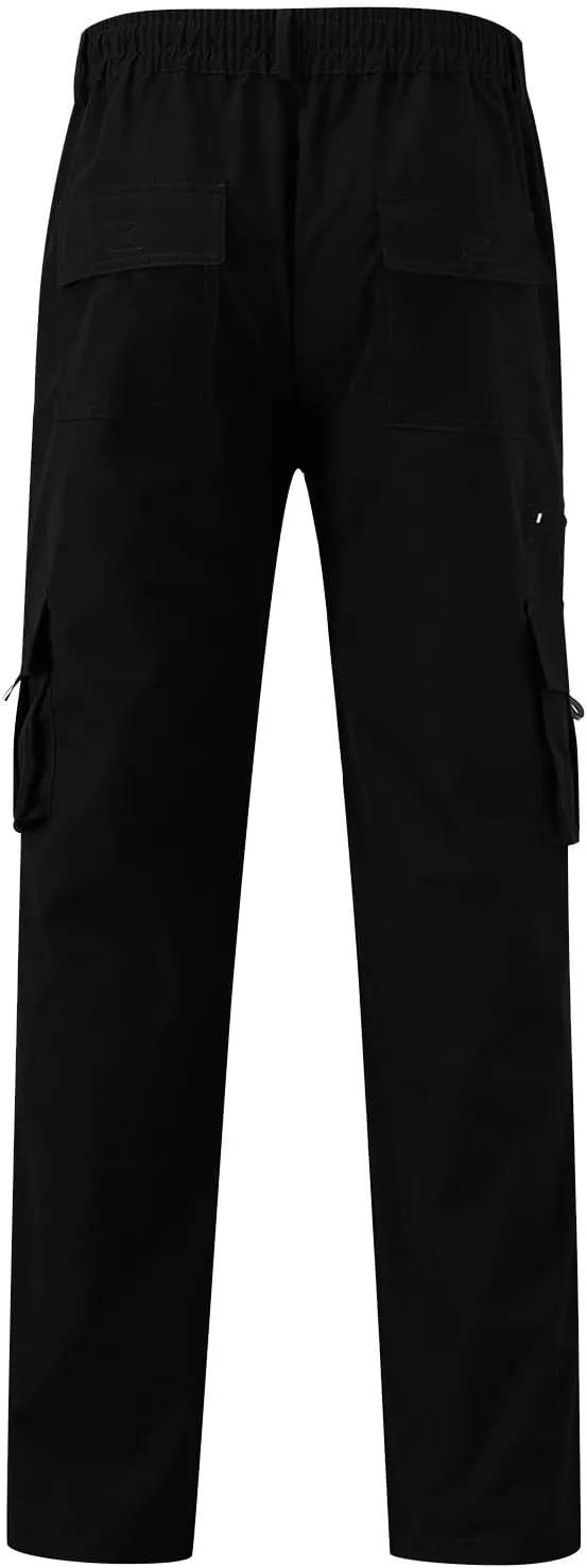 Men's Straight Leg Cargo Pants with Multi Pockets Summer Elastic Waist Relaxed Fit Outdoor Pant Athletic Workout Gym Outfits