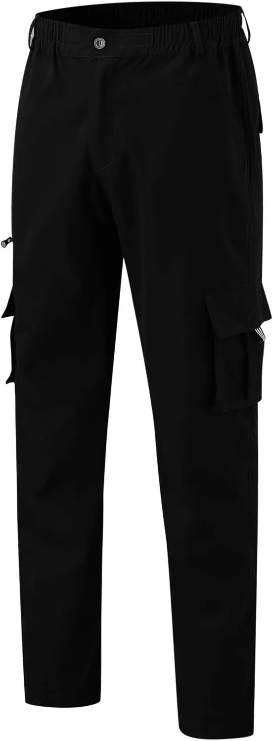 Men's Straight Leg Cargo Pants with Multi Pockets Summer Elastic Waist Relaxed Fit Outdoor Pant Athletic Workout Gym Outfits
