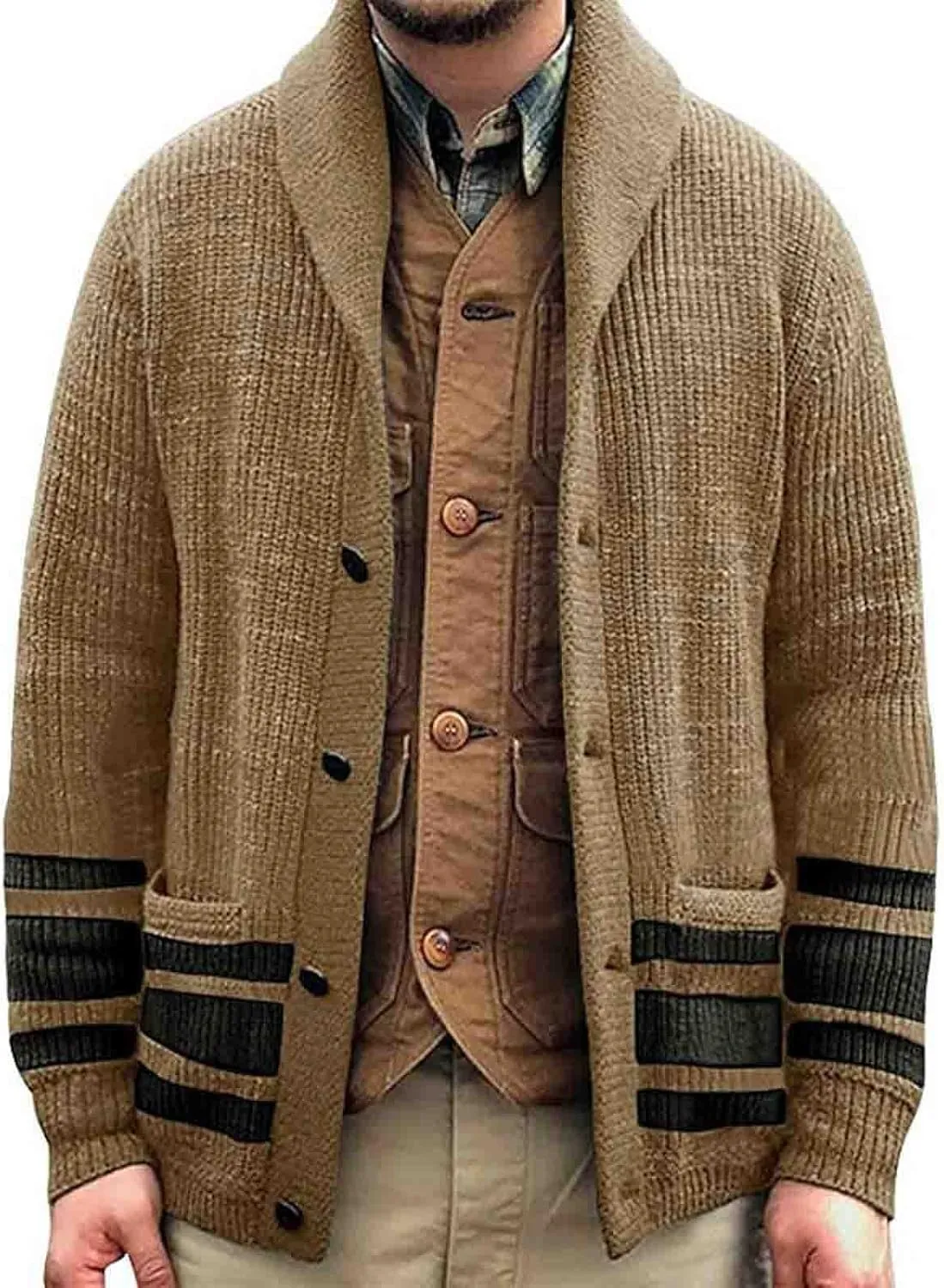 Mens Sweater Jacket Men's Wool Blended Cardigan Sweaters Shawl Neck Button Down Cardigans Jacket Coat