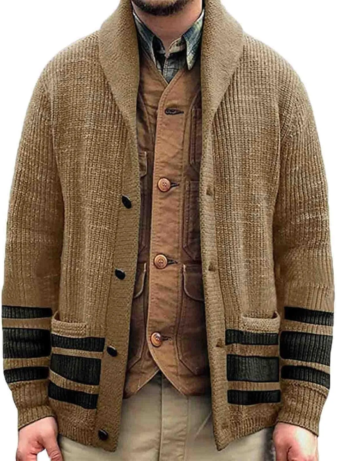 Mens Sweater Jacket Men's Wool Blended Cardigan Sweaters Shawl Neck Button Down Cardigans Jacket Coat