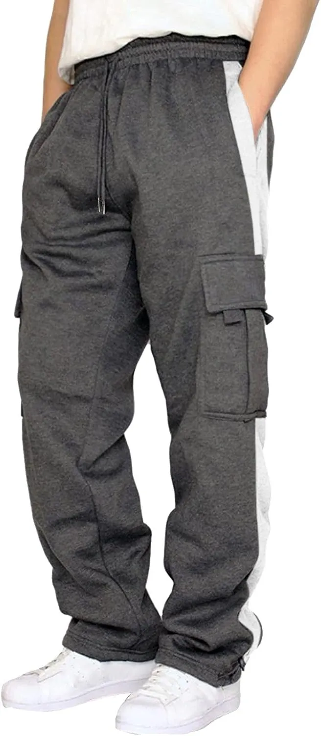 Mens Sweatpants Joggers Baggy Sweatpants Cargo Straight Leg Elastic Waist Pants Casual Drawstring Sweatpants