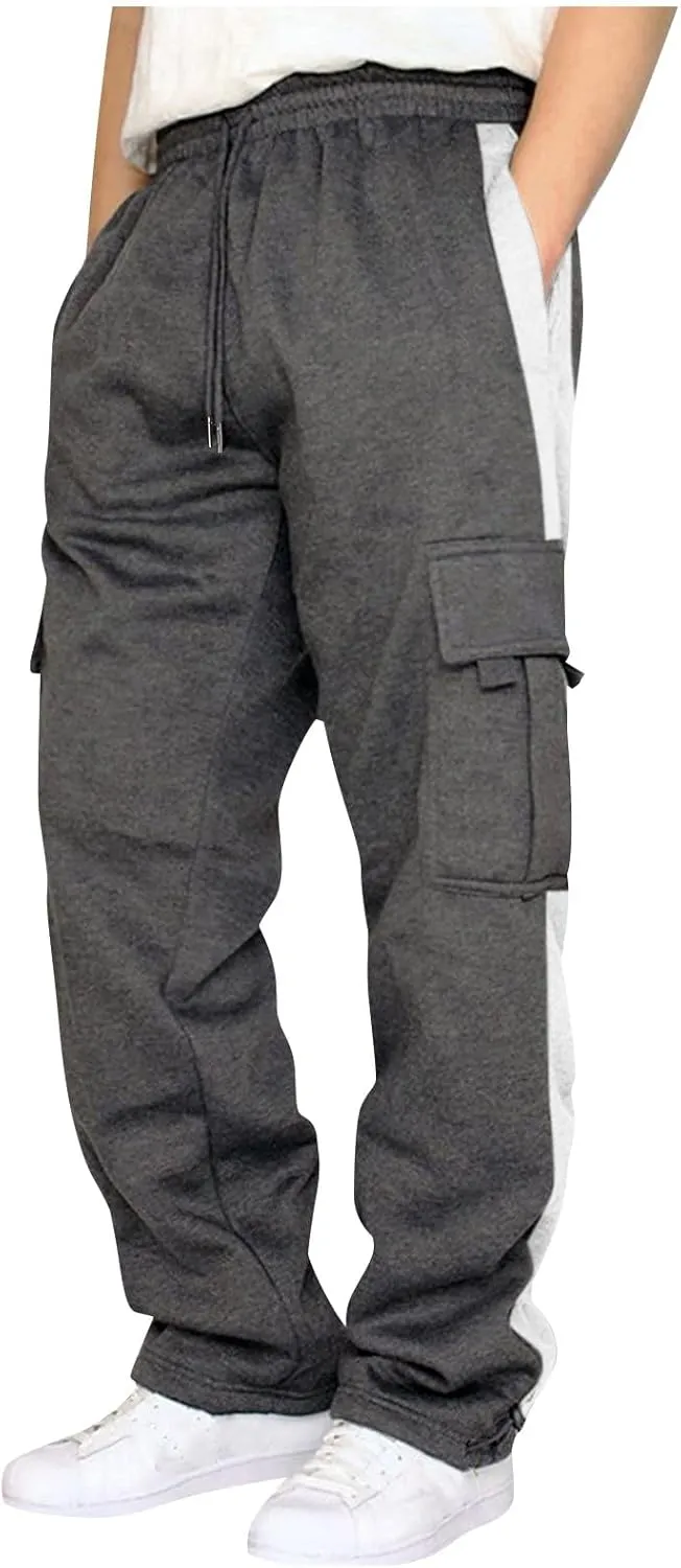 Mens Sweatpants Joggers Baggy Sweatpants Cargo Straight Leg Elastic Waist Pants Casual Drawstring Sweatpants