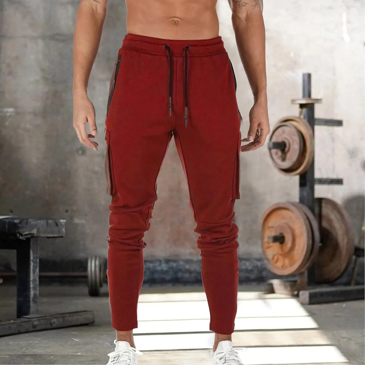 Mens Sweatpants with Pockets Cargo Sweatpants Stretch Elastic Waist Athletic Workout Jogger Pants Drawstring Sport