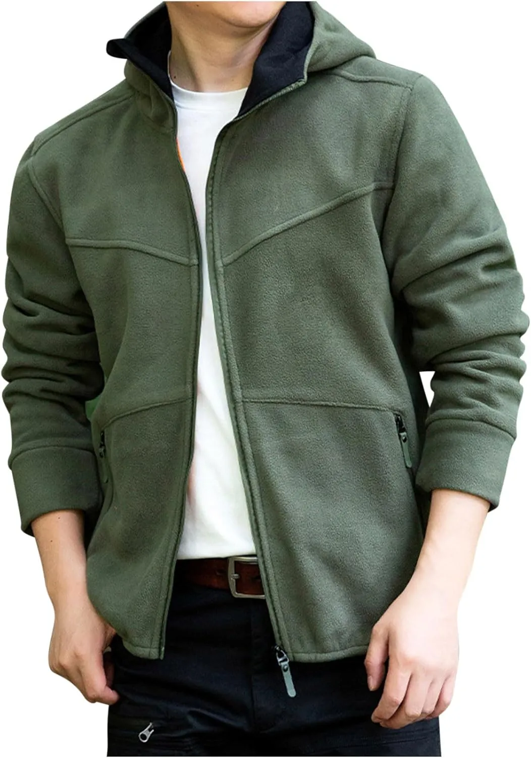 Men's Tactical Jacket Polar Fleece Hoodie Full Zip Up Jackets Lightweight Windproof Work Fuzzy Coat with Zipper Pocket