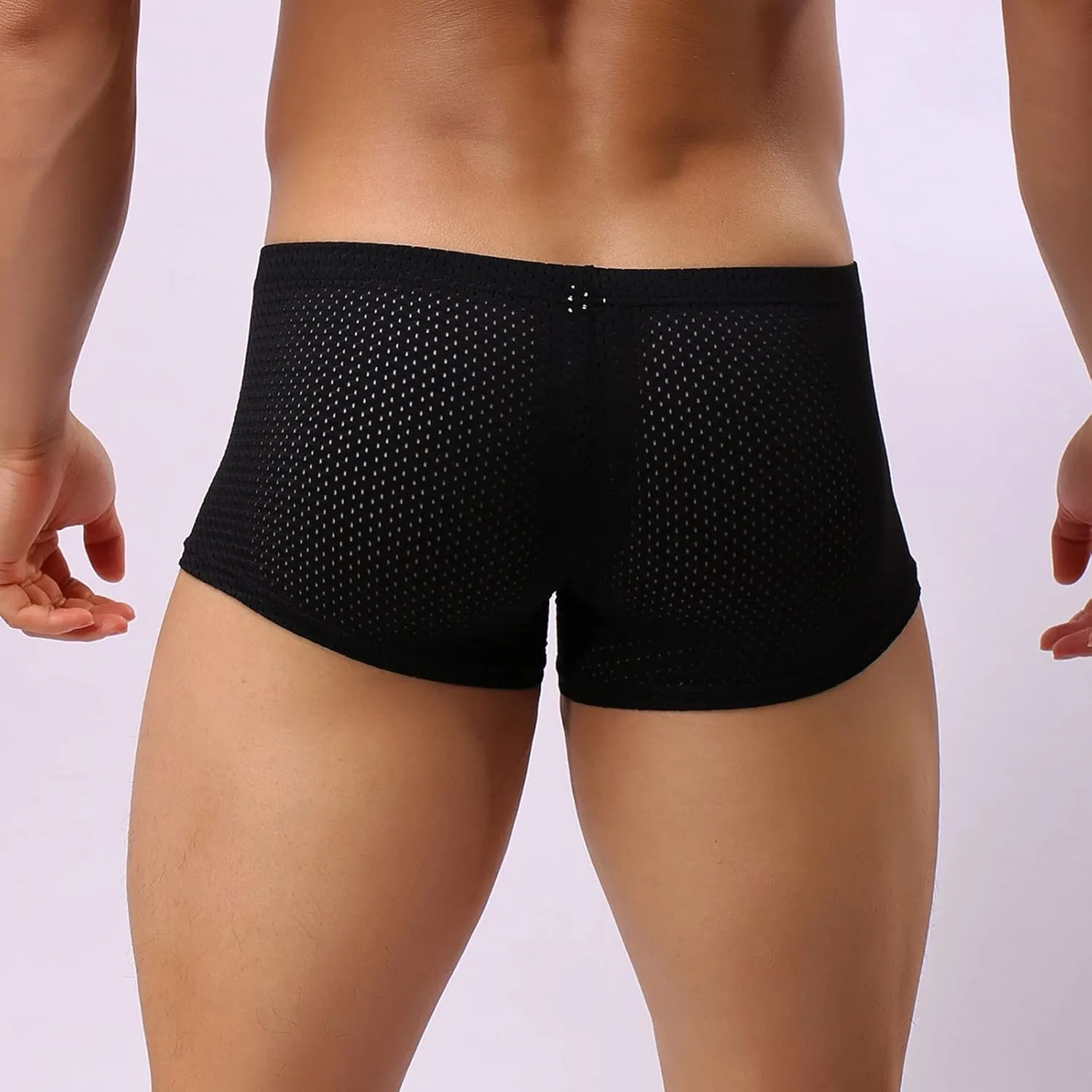 Mens Underwear Boxer Briefs Men's Solid Mesh Net Breathable Reguard Rise Boxer Briefs Sports Underpants Trunks