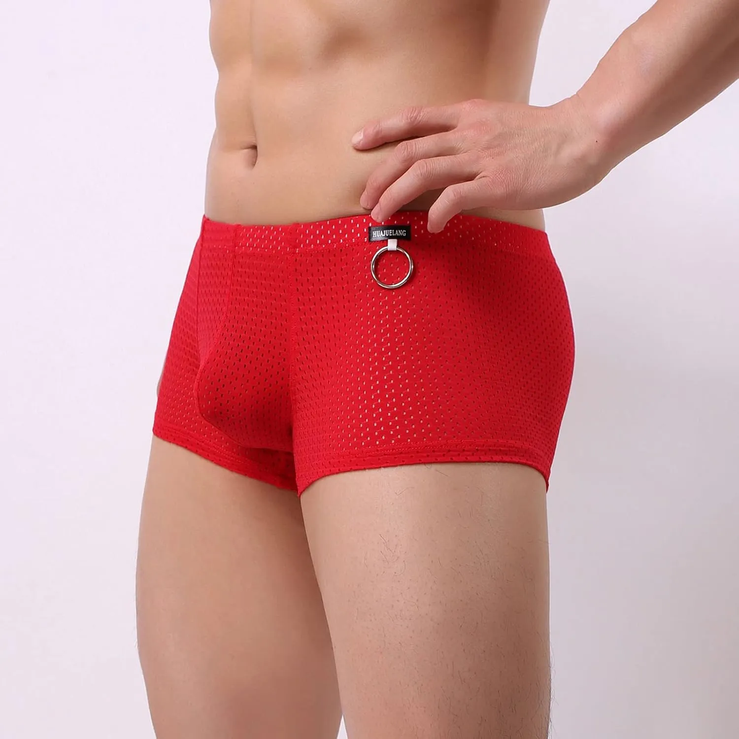 Mens Underwear Boxer Briefs Men's Solid Mesh Net Breathable Reguard Rise Boxer Briefs Sports Underpants Trunks