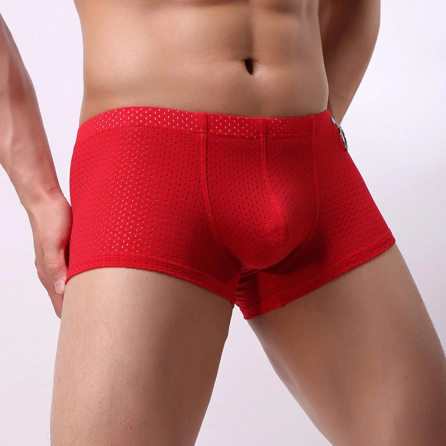 Mens Underwear Boxer Briefs Men's Solid Mesh Net Breathable Reguard Rise Boxer Briefs Sports Underpants Trunks