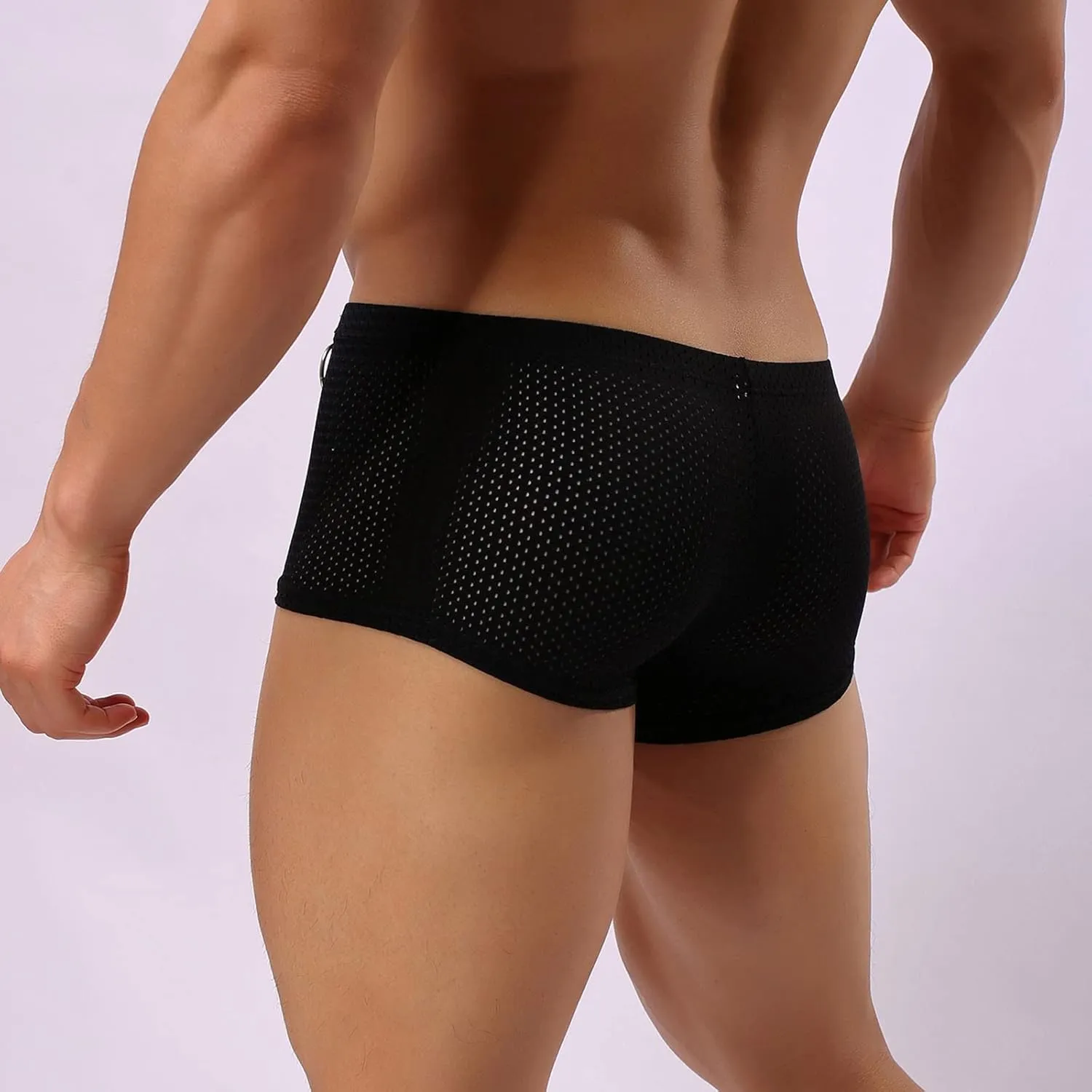 Mens Underwear Boxer Briefs Men's Solid Mesh Net Breathable Reguard Rise Boxer Briefs Sports Underpants Trunks