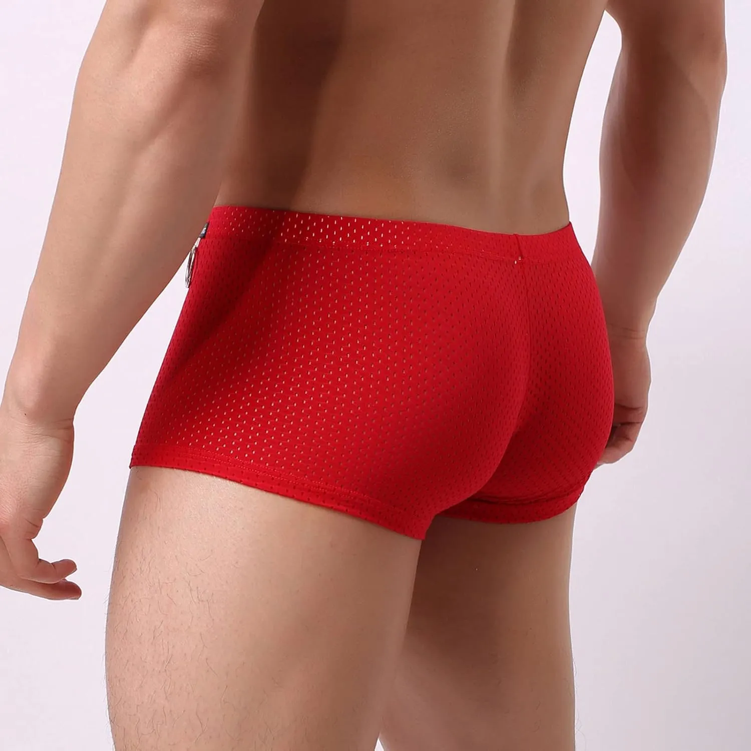 Mens Underwear Boxer Briefs Men's Solid Mesh Net Breathable Reguard Rise Boxer Briefs Sports Underpants Trunks