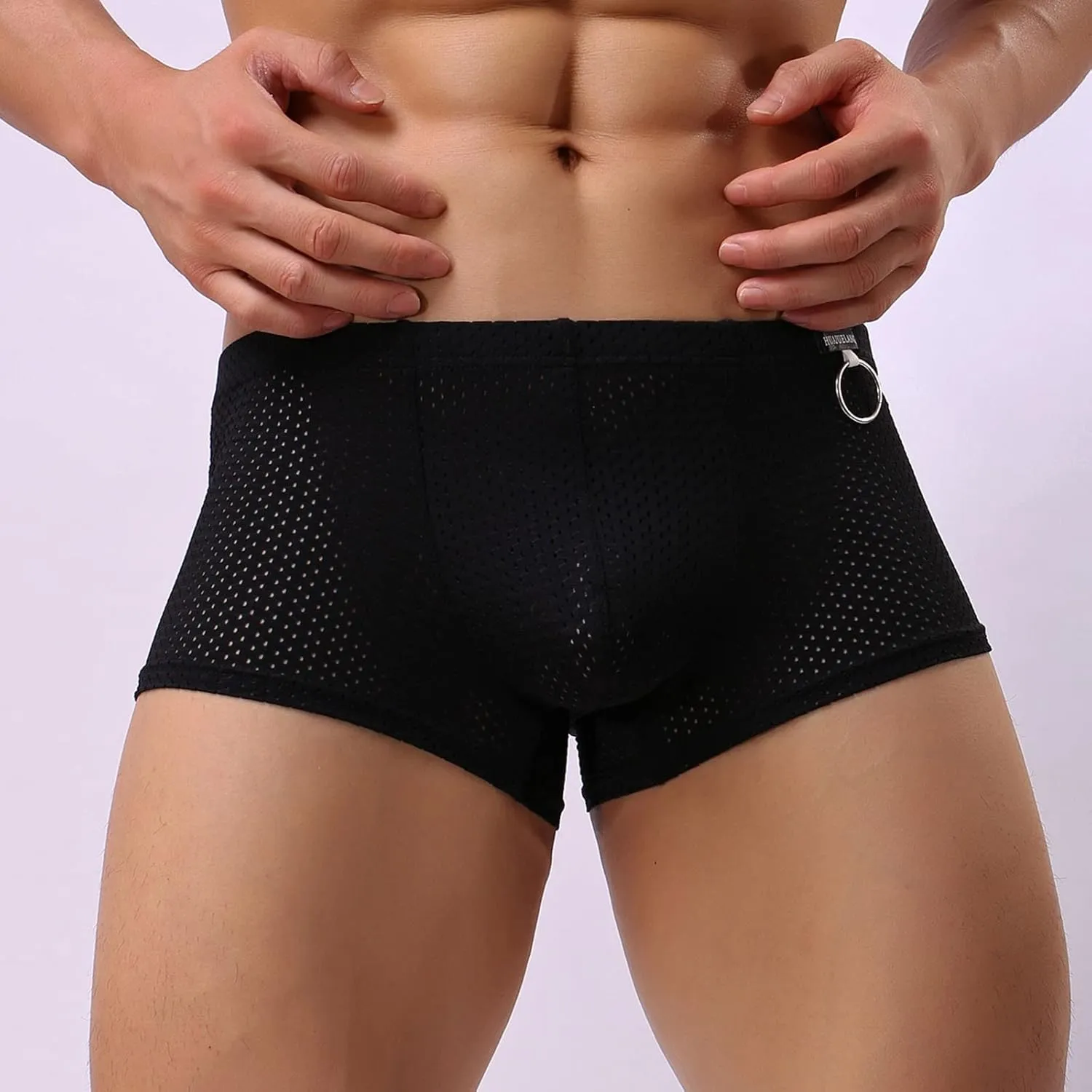 Mens Underwear Boxer Briefs Men's Solid Mesh Net Breathable Reguard Rise Boxer Briefs Sports Underpants Trunks