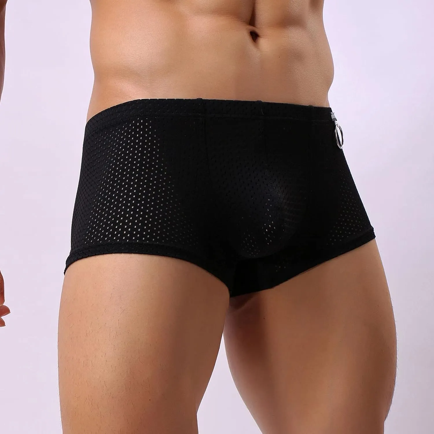 Mens Underwear Boxer Briefs Men's Solid Mesh Net Breathable Reguard Rise Boxer Briefs Sports Underpants Trunks