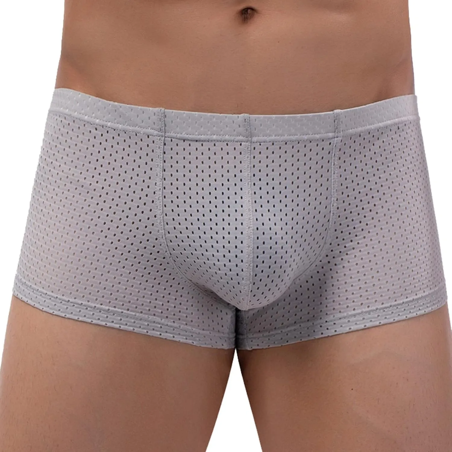 Mens Underwear Boxer Briefs Men's Solid Mesh Net Breathable Reguard Rise Pouch Boxer Briefs Sports Underpants Trunks