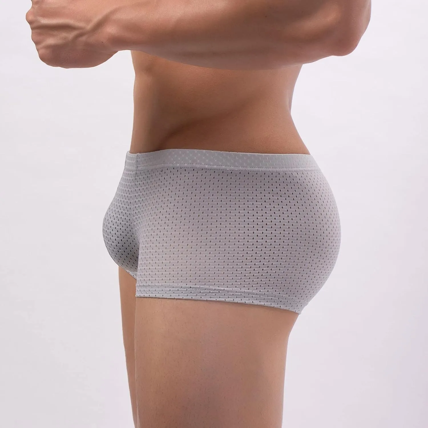 Mens Underwear Boxer Briefs Men's Solid Mesh Net Breathable Reguard Rise Pouch Boxer Briefs Sports Underpants Trunks