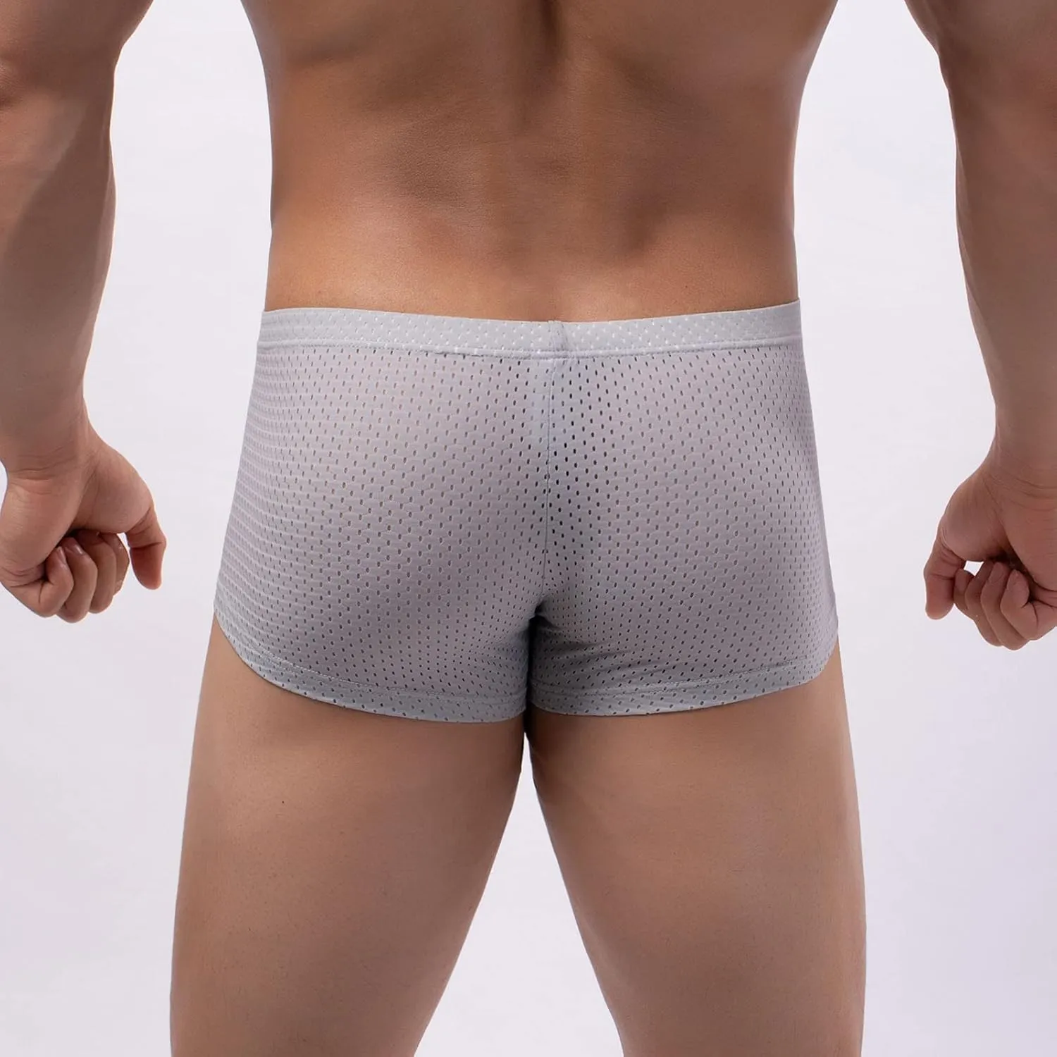 Mens Underwear Boxer Briefs Men's Solid Mesh Net Breathable Reguard Rise Pouch Boxer Briefs Sports Underpants Trunks