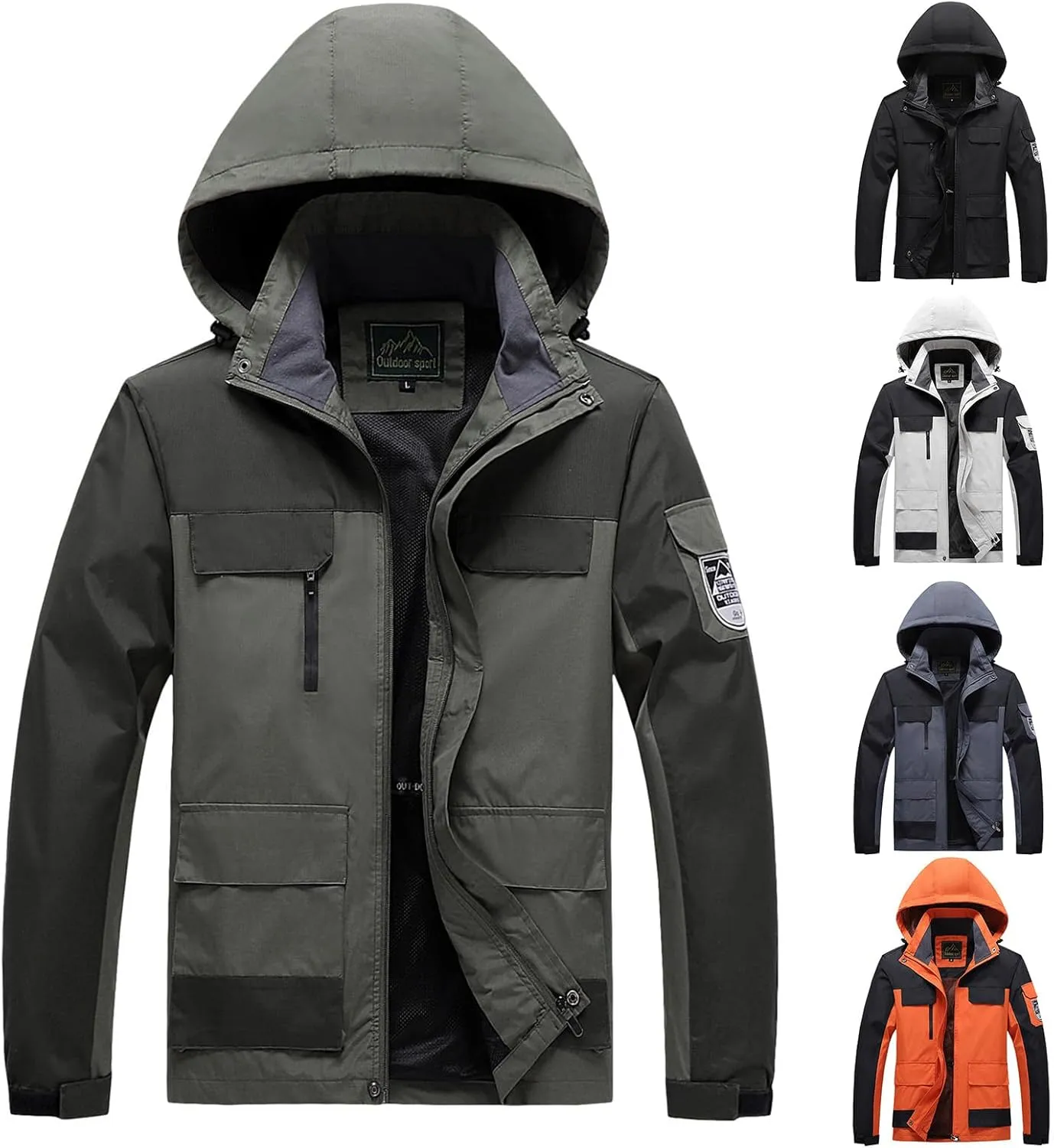 Men's Windbreakers Rain Jacket with Hood Lightweight Waterproof Hiking Outdoors Jackets Raincoat Fall Fashion Clothes