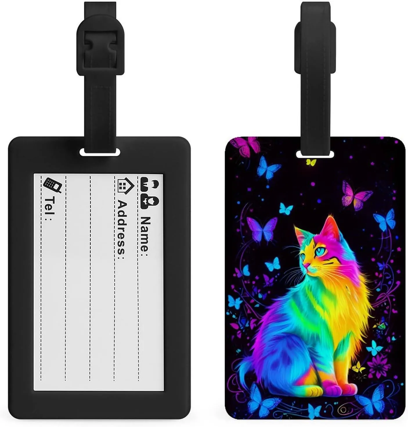 Neon Cat Butterfly Art Luggage Bag Tags Cruise Etag Adjustable Wrist Strap Bags & Baggage Travel Tags Personalized Waterproof Travel Bag Labels