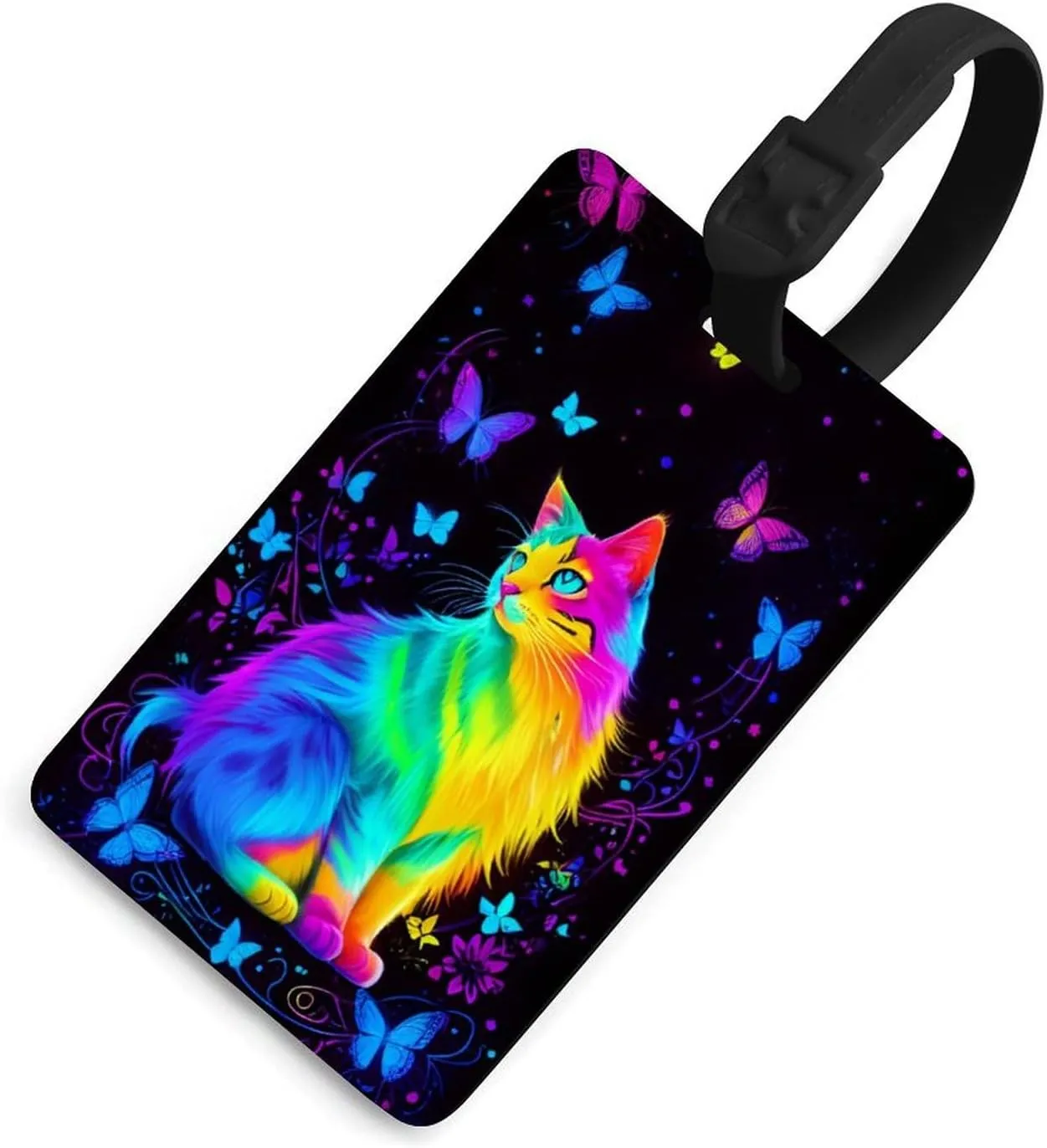 Neon Cat Butterfly Art Luggage Bag Tags Cruise Etag Adjustable Wrist Strap Bags & Baggage Travel Tags Personalized Waterproof Travel Bag Labels
