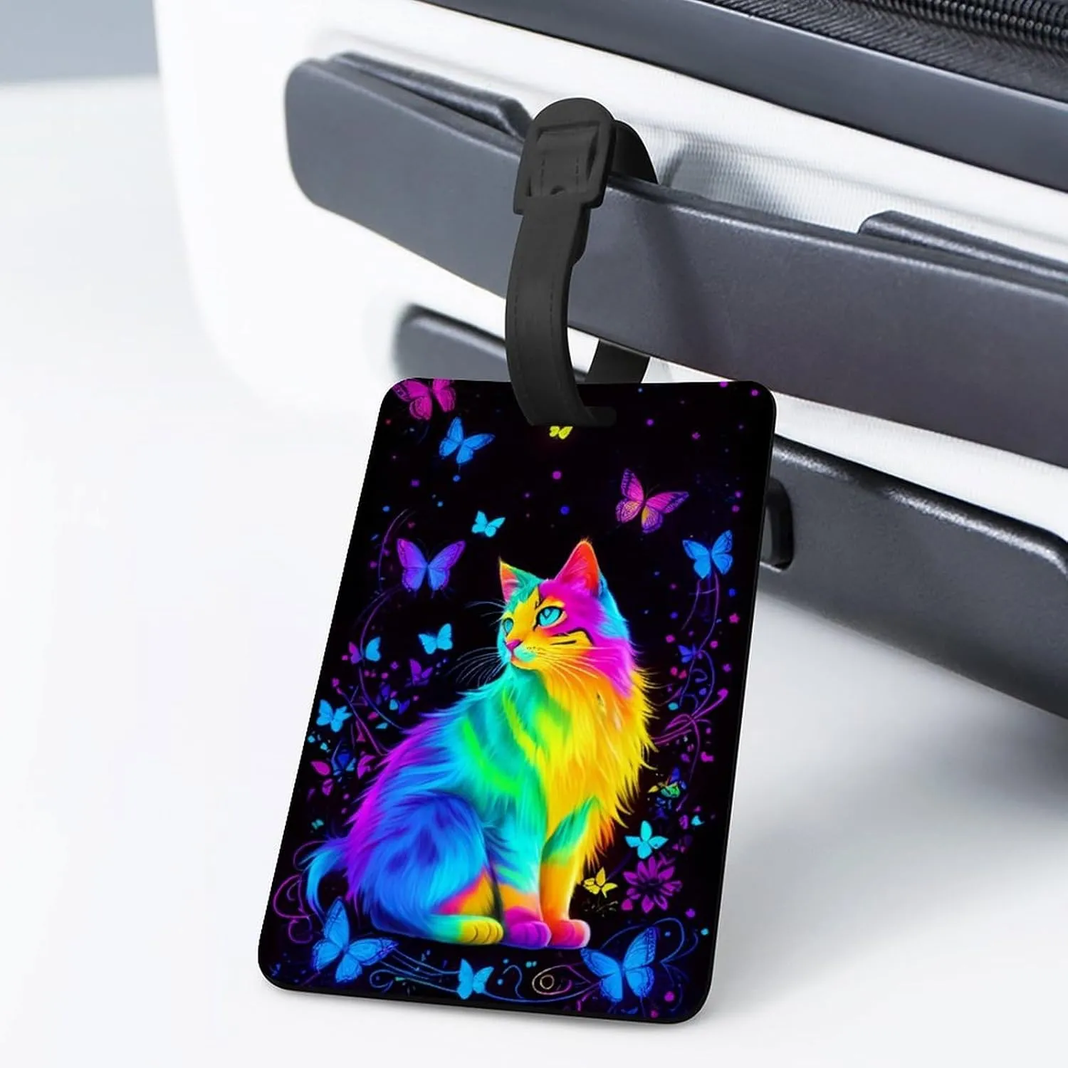 Neon Cat Butterfly Art Luggage Bag Tags Cruise Etag Adjustable Wrist Strap Bags & Baggage Travel Tags Personalized Waterproof Travel Bag Labels
