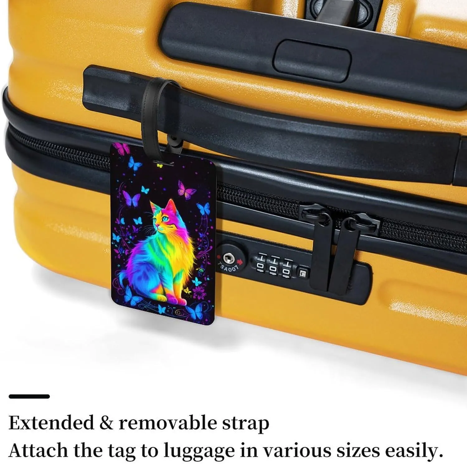 Neon Cat Butterfly Art Luggage Bag Tags Cruise Etag Adjustable Wrist Strap Bags & Baggage Travel Tags Personalized Waterproof Travel Bag Labels