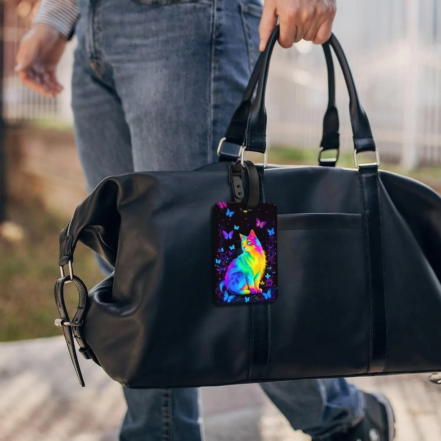 Neon Cat Butterfly Art Luggage Bag Tags Cruise Etag Adjustable Wrist Strap Bags & Baggage Travel Tags Personalized Waterproof Travel Bag Labels