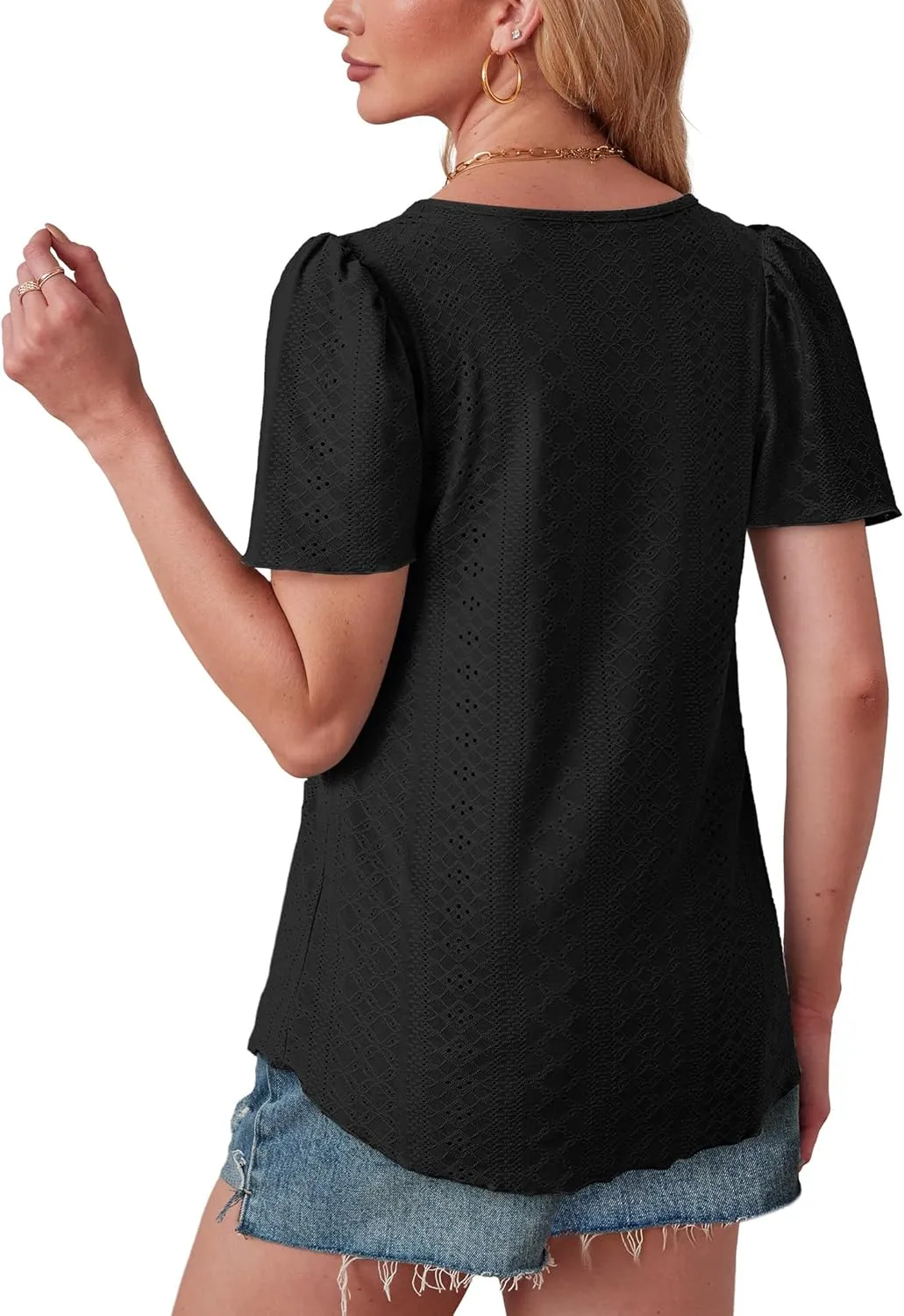 OFEEFAN Womens T Shirts Loose Fit Scooped Neck Short Sleeve Blouses Dressy Casual Summer Tops