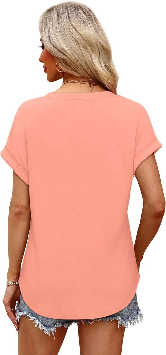 OFEEFAN Womens Tops and Blouses Dressy Casual V Neck Tshirts Short Sleeve Summer Clothes Trendy 2025