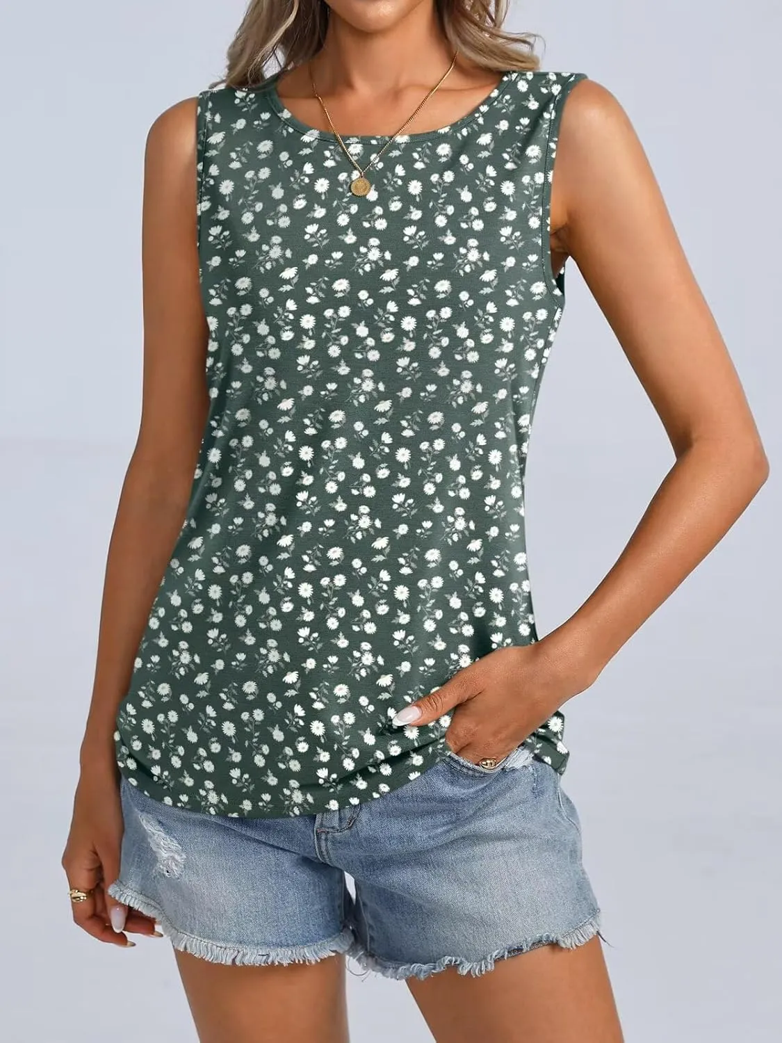 ORANDESIGNE Womens Floral Tank Tops Crewneck Sleeveless Shirts Casual Summer Loose fit Top