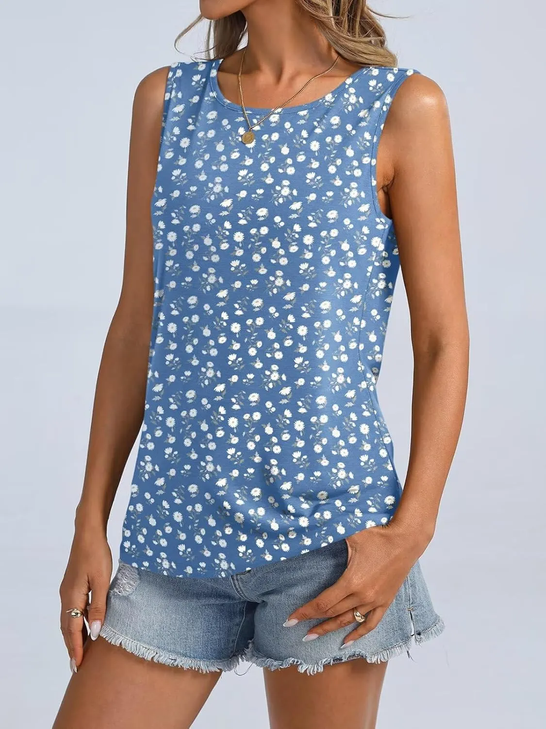 ORANDESIGNE Womens Floral Tank Tops Crewneck Sleeveless Shirts Casual Summer Loose fit Top