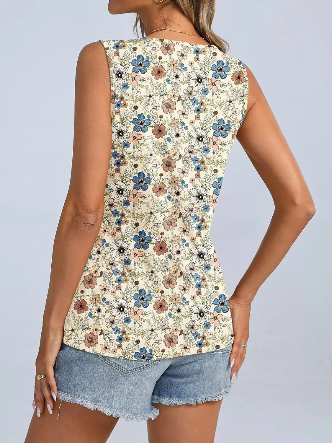ORANDESIGNE Womens Floral Tank Tops Crewneck Sleeveless Shirts Casual Summer Loose fit Top