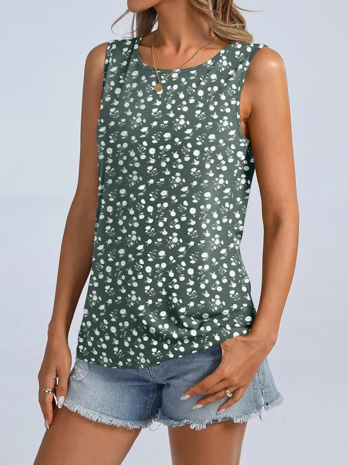 ORANDESIGNE Womens Floral Tank Tops Crewneck Sleeveless Shirts Casual Summer Loose fit Top