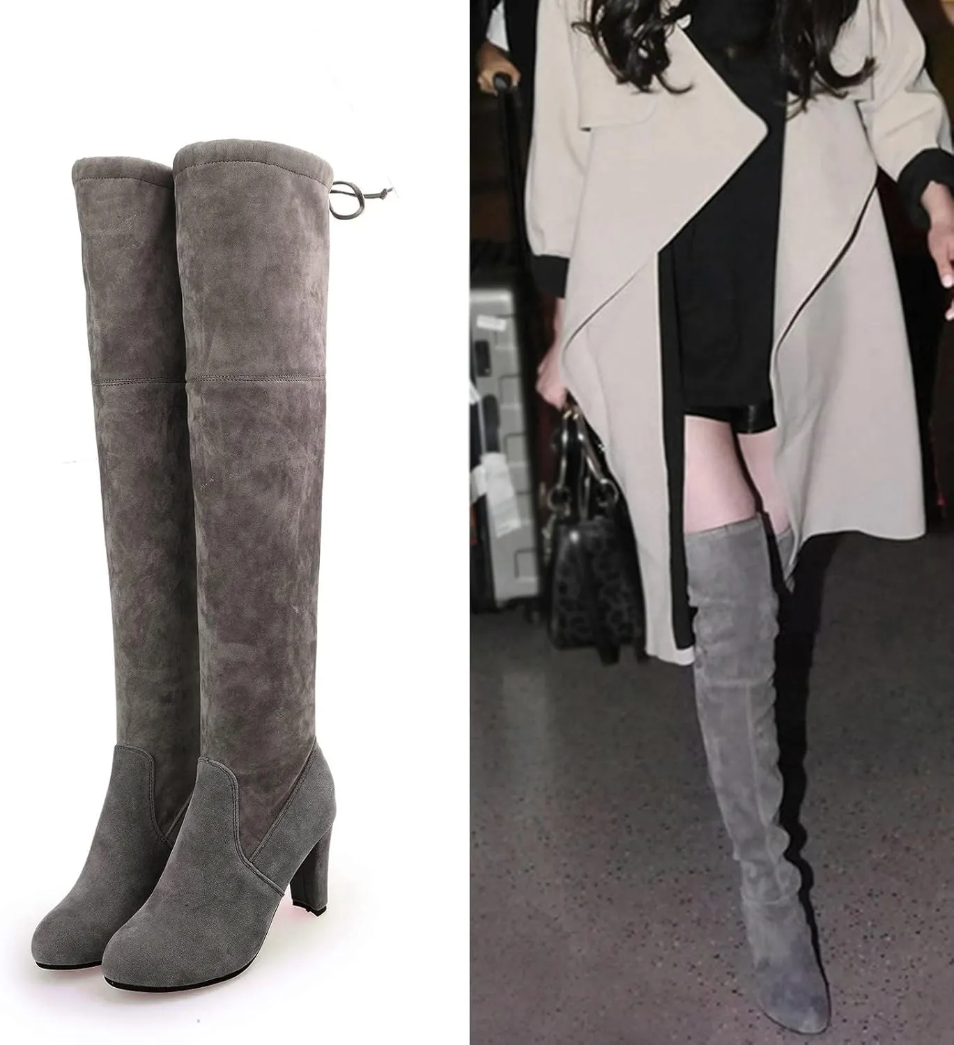 Over the Knee Black Boots for Women Knee High Chunky Heels Boots Over the Knee Thigh High Chunky Heels Women Boots