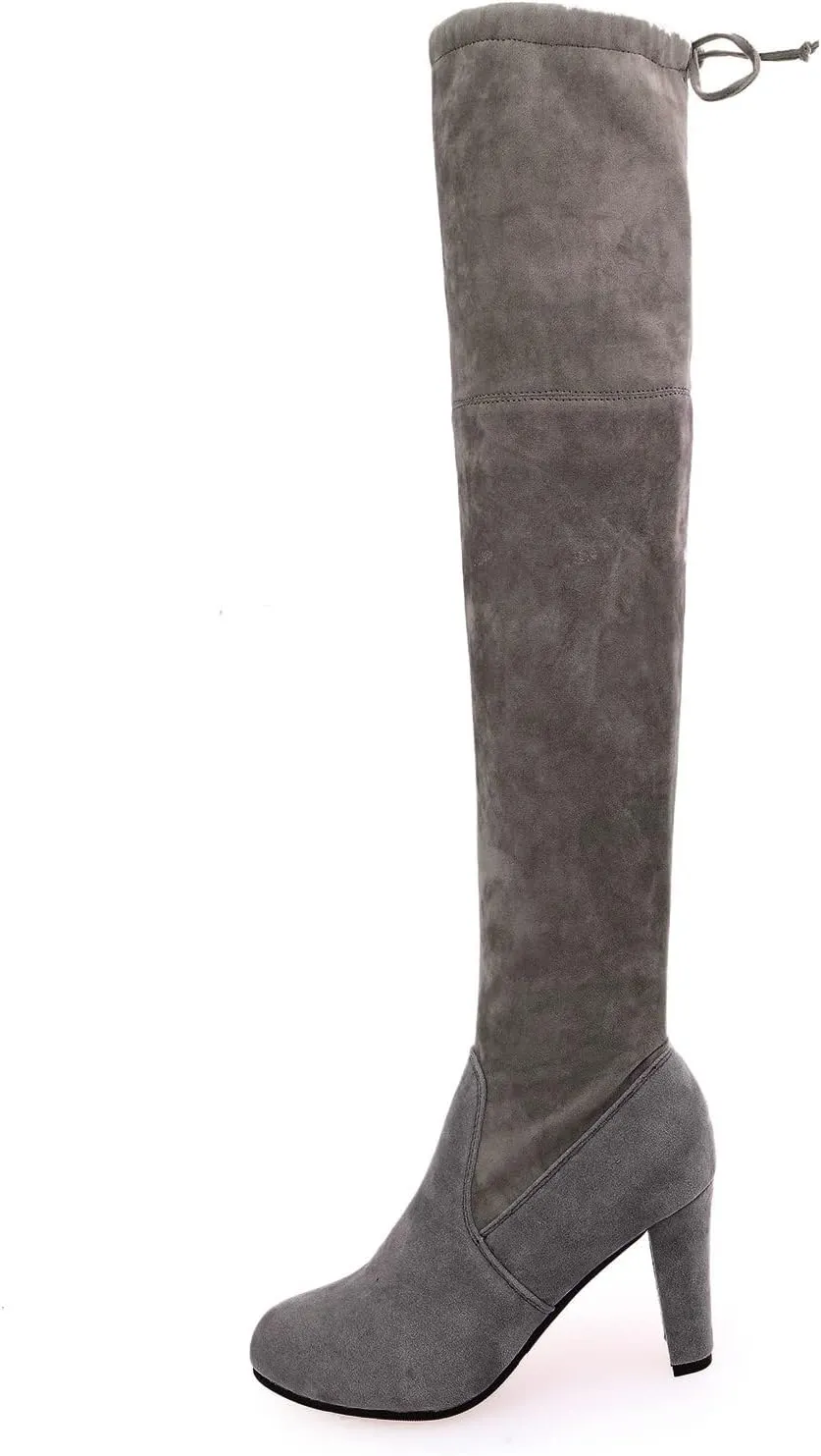 Over the Knee Black Boots for Women Knee High Chunky Heels Boots Over the Knee Thigh High Chunky Heels Women Boots