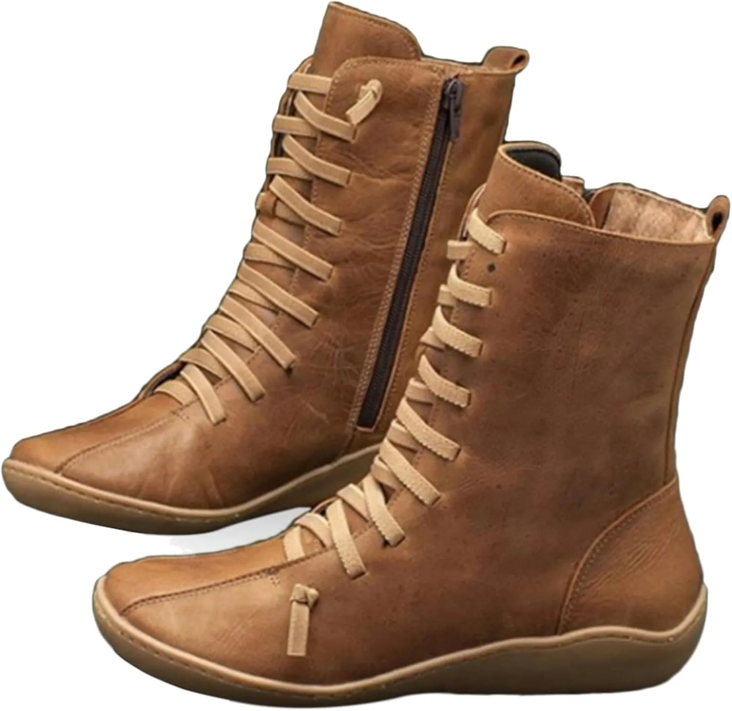 peqiut Womens Cowboy Boots Comfortable Flat Platform Heel Zipper Round Toe Womens Cowboy Boots Ankle Lace Up Casual Boots for Women