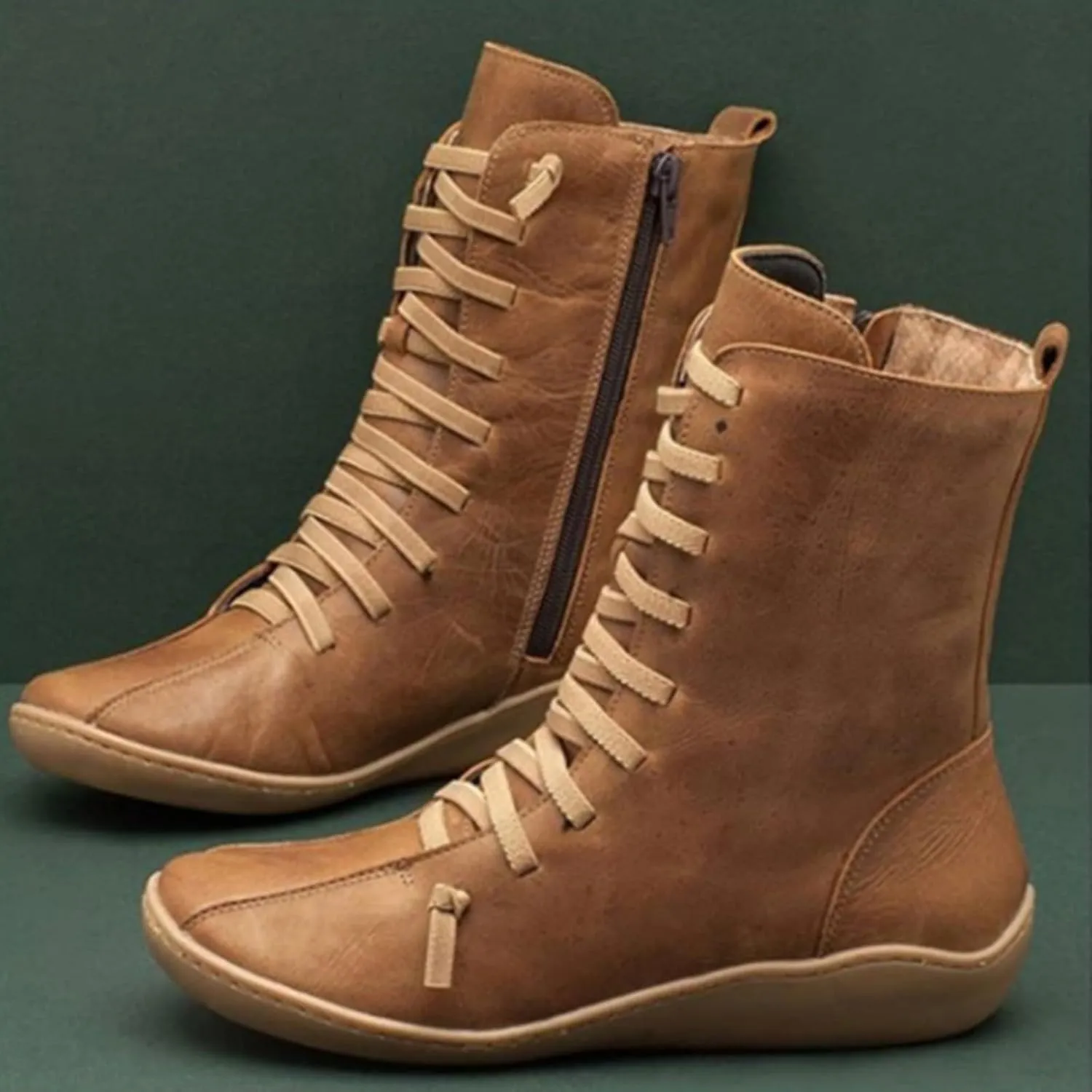 peqiut Womens Cowboy Boots Comfortable Flat Platform Heel Zipper Round Toe Womens Cowboy Boots Ankle Lace Up Casual Boots for Women