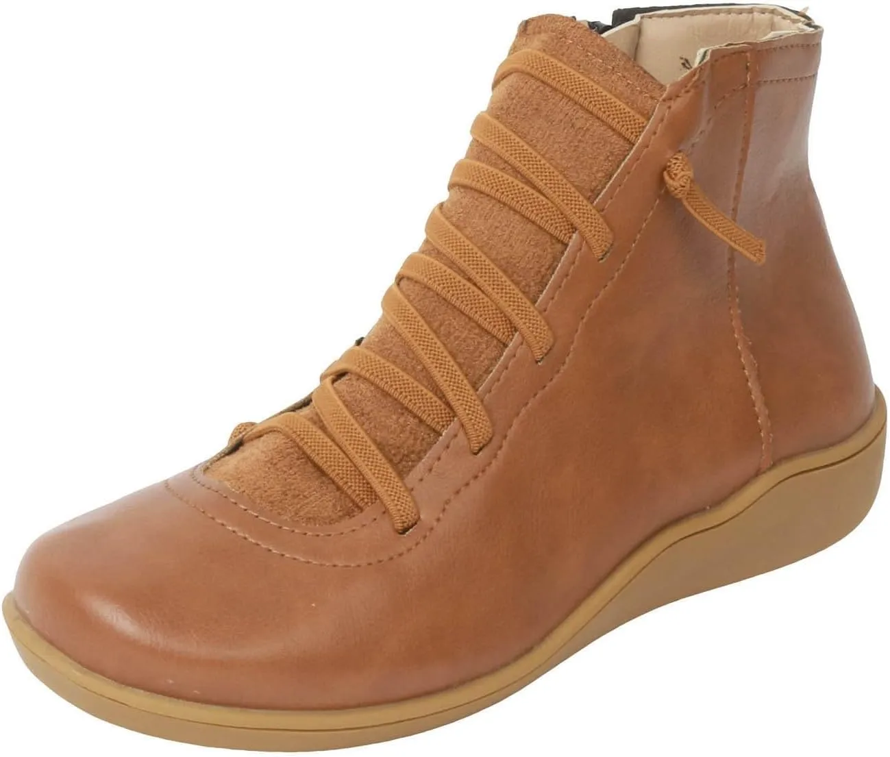 peqiut Womens Cowboy Boots Comfortable Platform Heel Side Zipper Round Toe Boots for Women Ankle Lace Up Cowgirl Short Boots