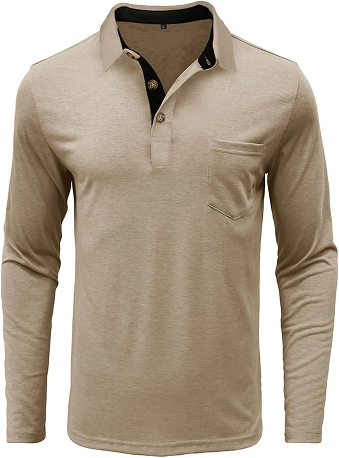 PICKLION Mens Long Sleeve Polo Shirts Casual Moisture Wicking Golf Polo Shirts with Pocket